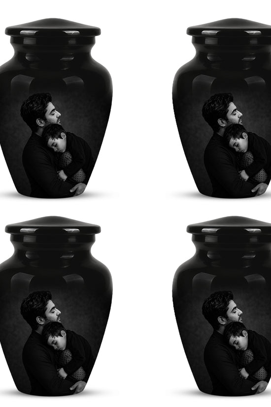 Black Father & Son Memorial Urn - Custom Cremation To Tribute Dad Ashes