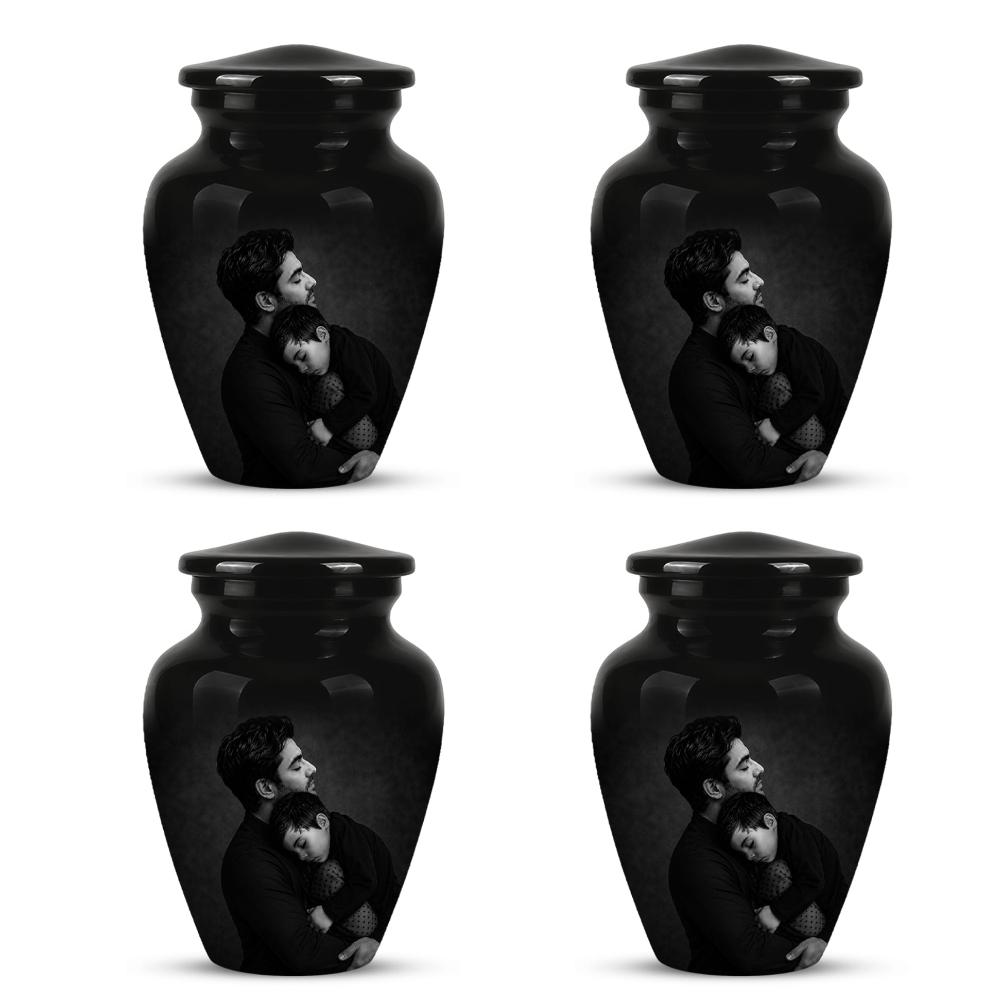 Black Father & Son Memorial Urn - Custom Cremation To Tribute Dad Ashes