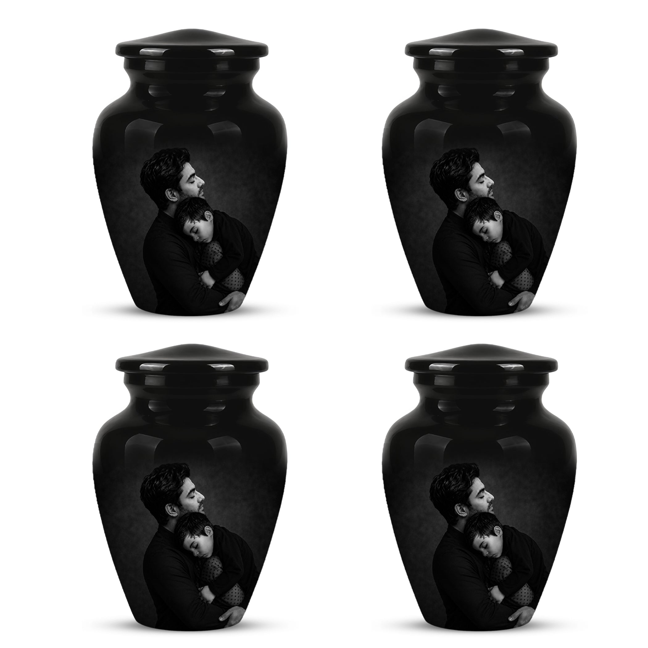 Black Father & Son Memorial Urn - Custom Cremation To Tribute Dad Ashes