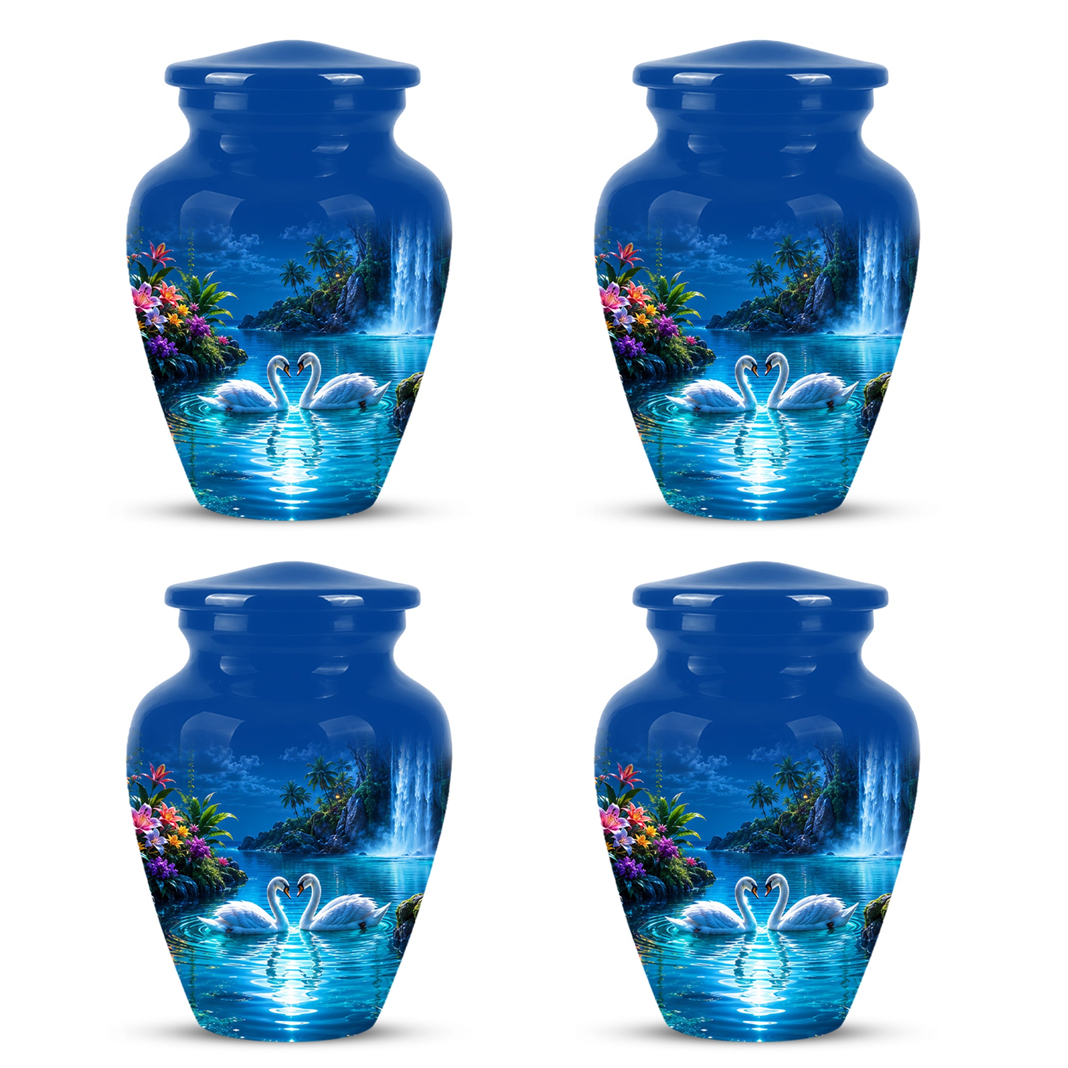 White Couple Swan Urn - Beautiful Memorial Keep Urns For Loved Ones