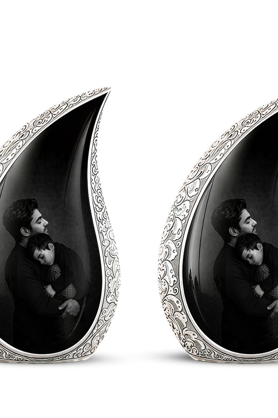 Black Father & Son Memorial Urn - Custom Cremation To Tribute Dad Ashes