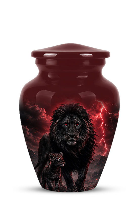 Lion With Cub Urn - Handcrafted Personalized Lion Burial Urn For Ashes