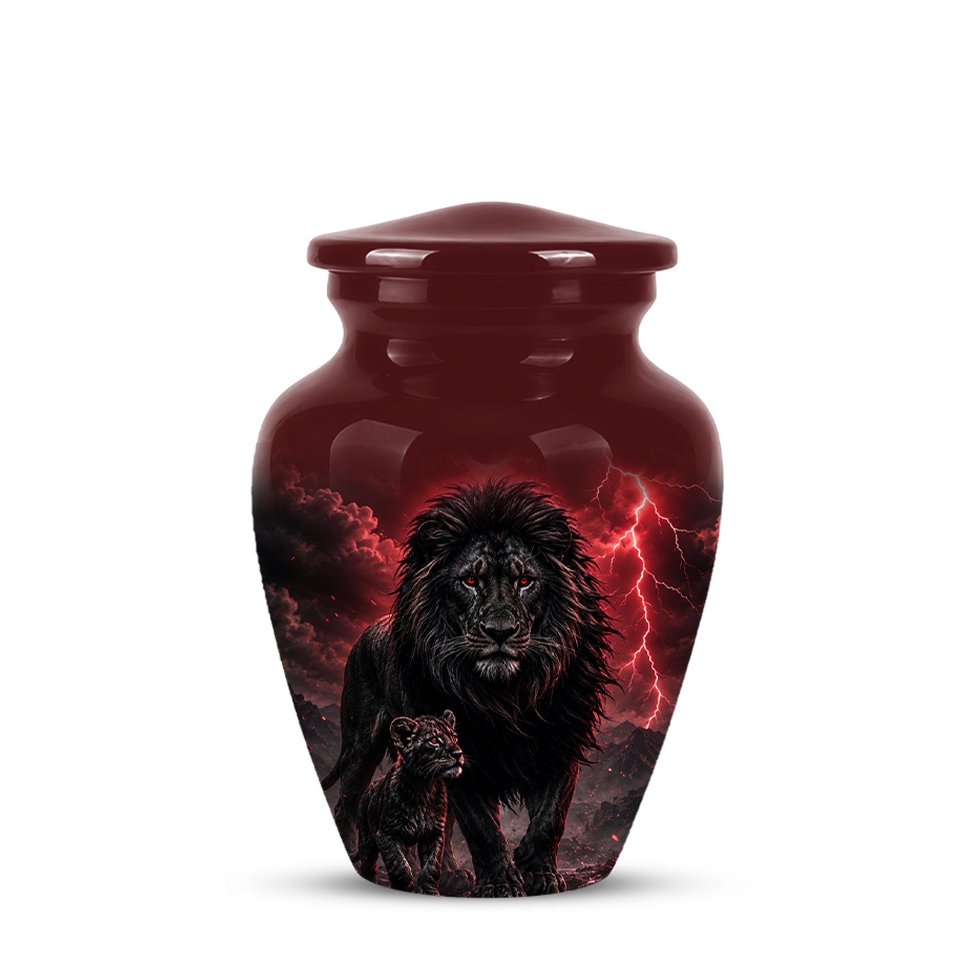 Lion With Cub Urn - Handcrafted Personalized Lion Burial Urn For Ashes