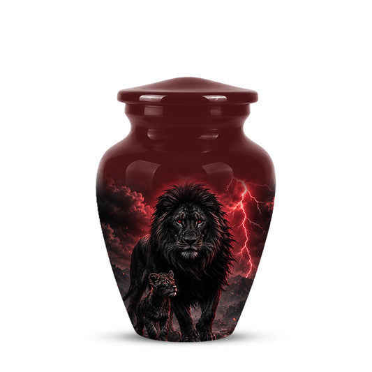 Lion With Cub Urn - Handcrafted Personalized Lion Burial Urn For Ashes