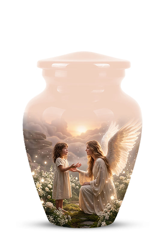 Angel Mom With Girl Child - Beautiful Artistic Custom Urns For Mom Ashes