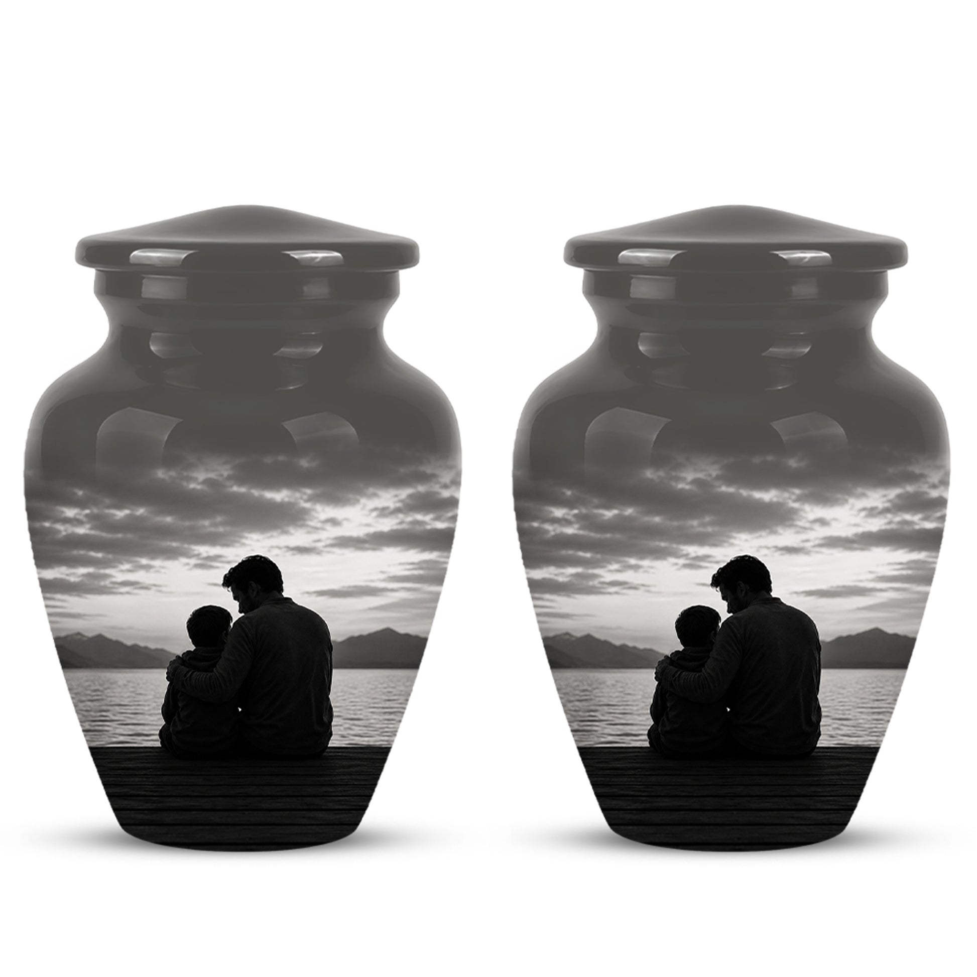 Handcrafted Father Memorial Urn - Black Personalized Urn For Dad Ashes