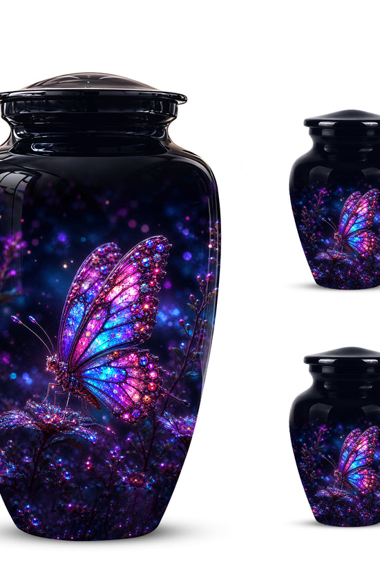 Glowing Purple Butterfly Cremation Urn - Custom Urns For Women Ashes