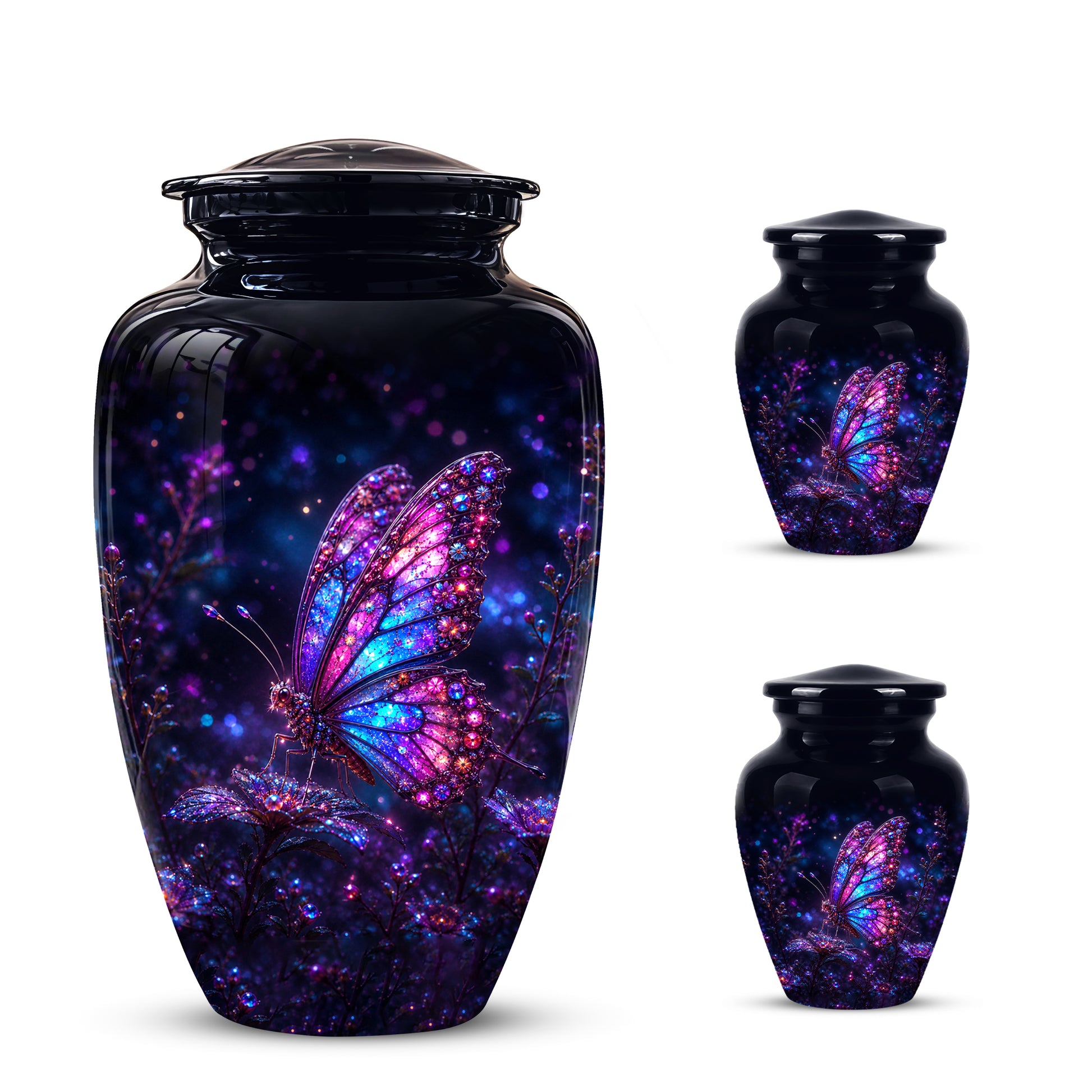 Glowing Purple Butterfly Cremation Urn - Custom Urns For Women Ashes
