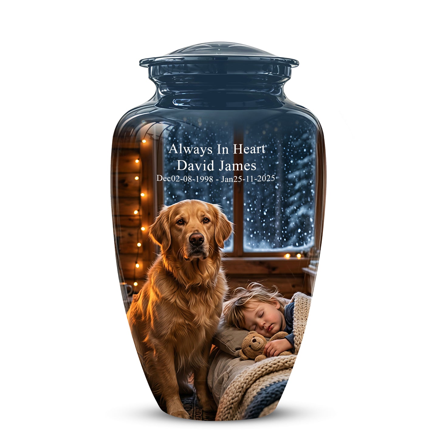 Golden Retriever Dog With Child - Beautiful Custom Pet Urns For Ashes