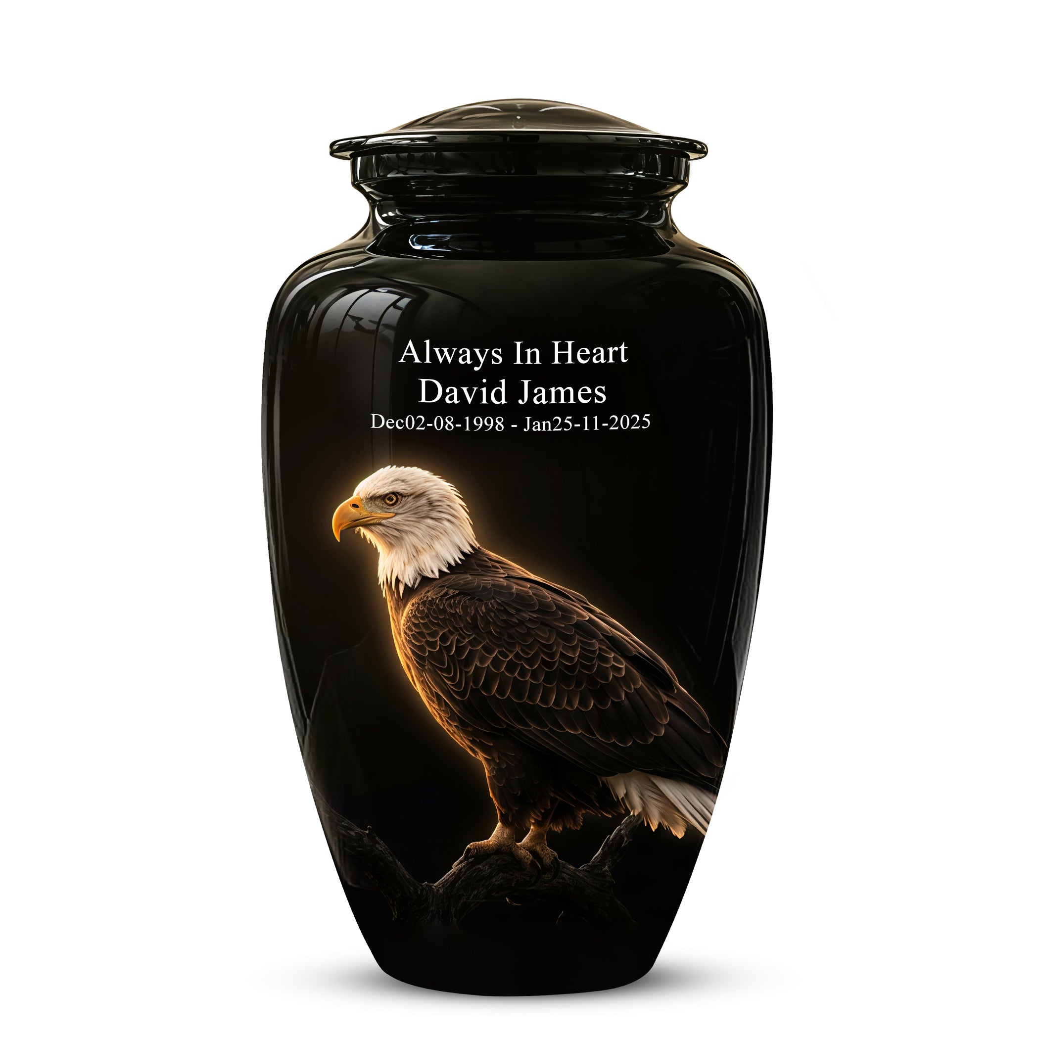 Bald Eagle Cremation Urn - Personalized Black Urns For Human Ashes