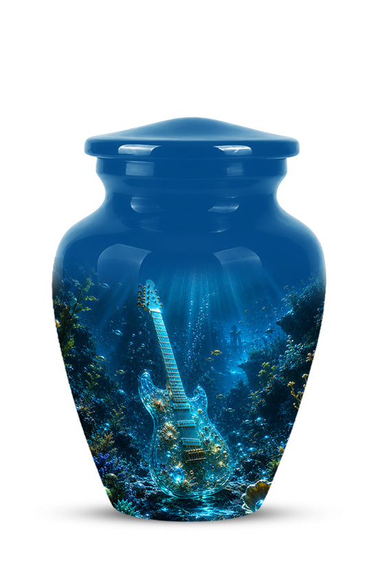 Underwater Guitar Themed Urn -Peaceful Memorial Tribute Urns For Ashes