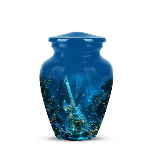 Underwater Guitar Themed Urn -Peaceful Memorial Tribute Urns For Ashes