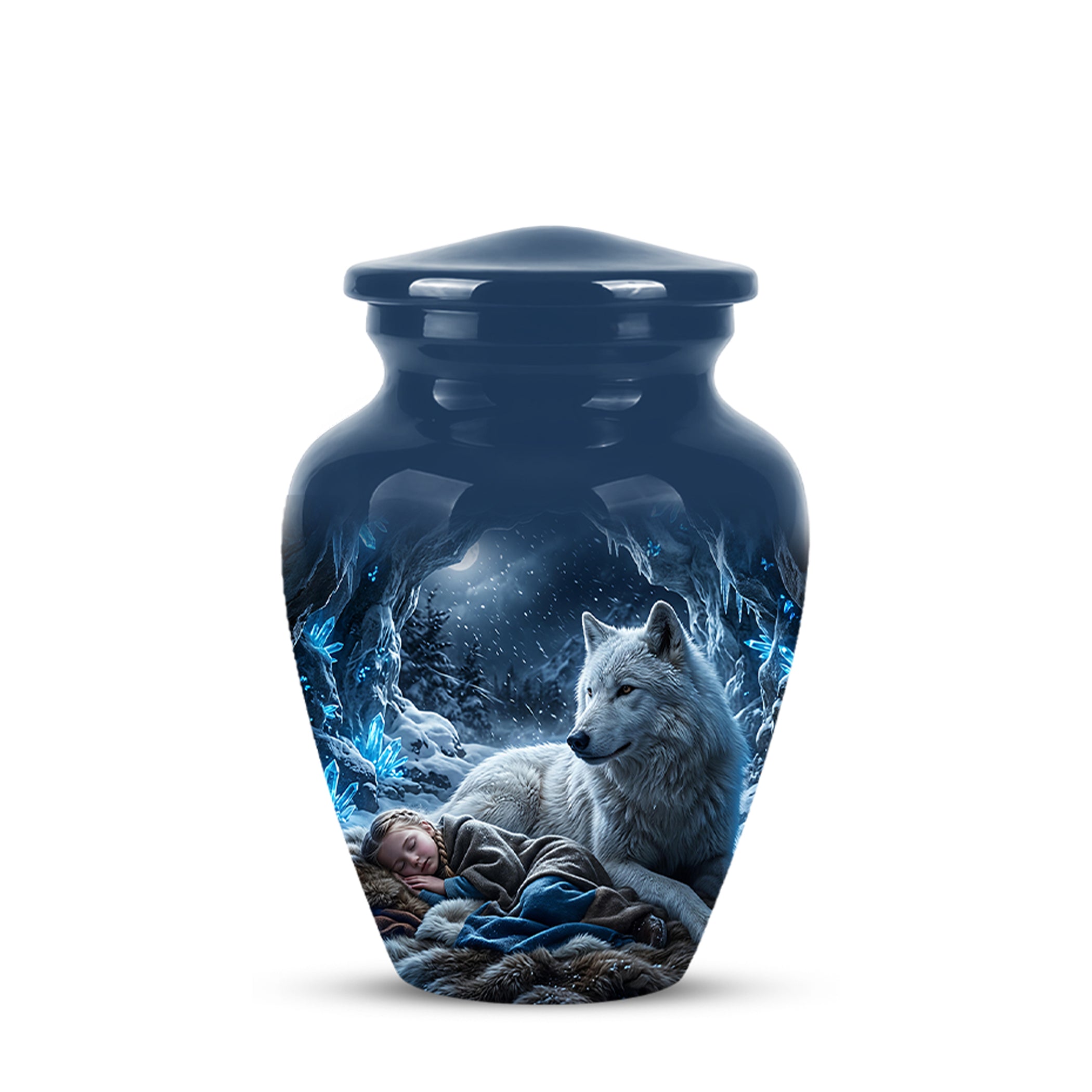 White Wolf With Girl Urn - Custom Memorial Urns For Men & Women Ashes