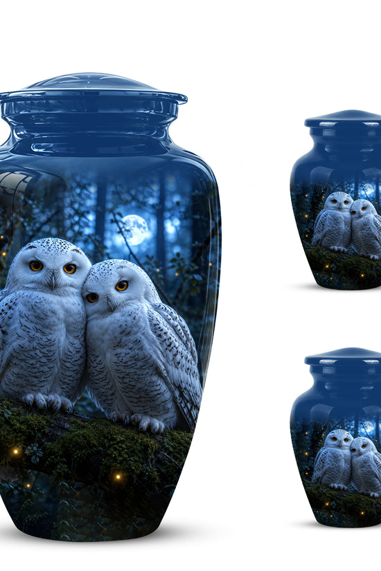 Snowy Owl Cremation Urn - Majestic Blue Memorial Urns For Human Ashes
