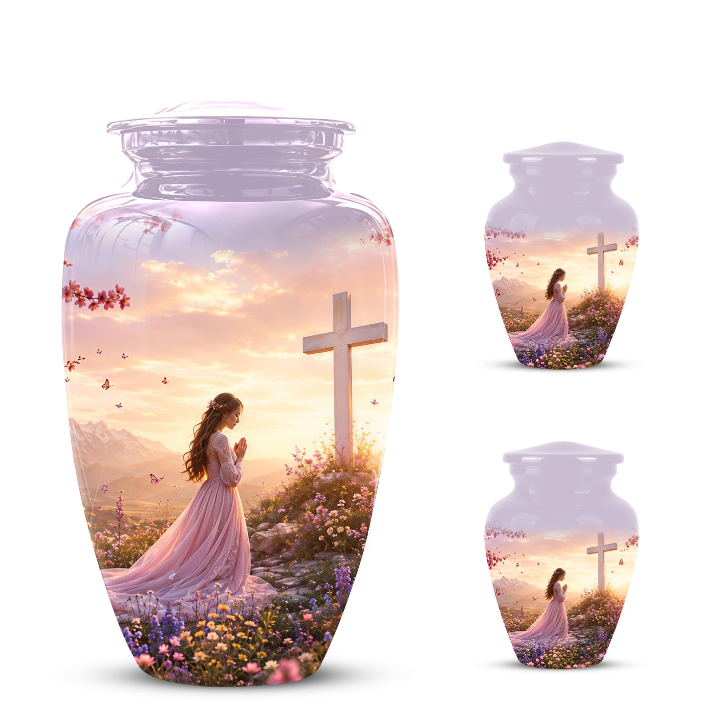 Peaceful Cross Cremation – Personalized Sunset Tribute Urns for Ashes