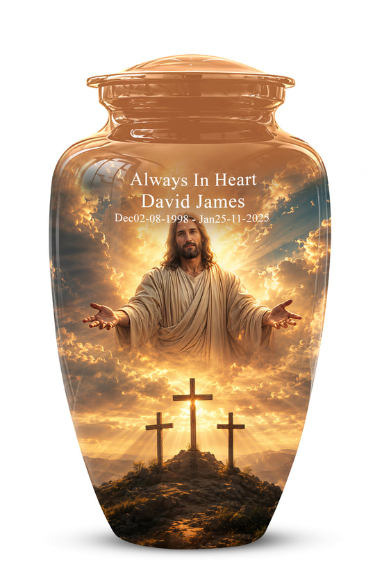 Christian Cross Themed Urn - Sunset Jesus Urns For Spiritual Human Ashes