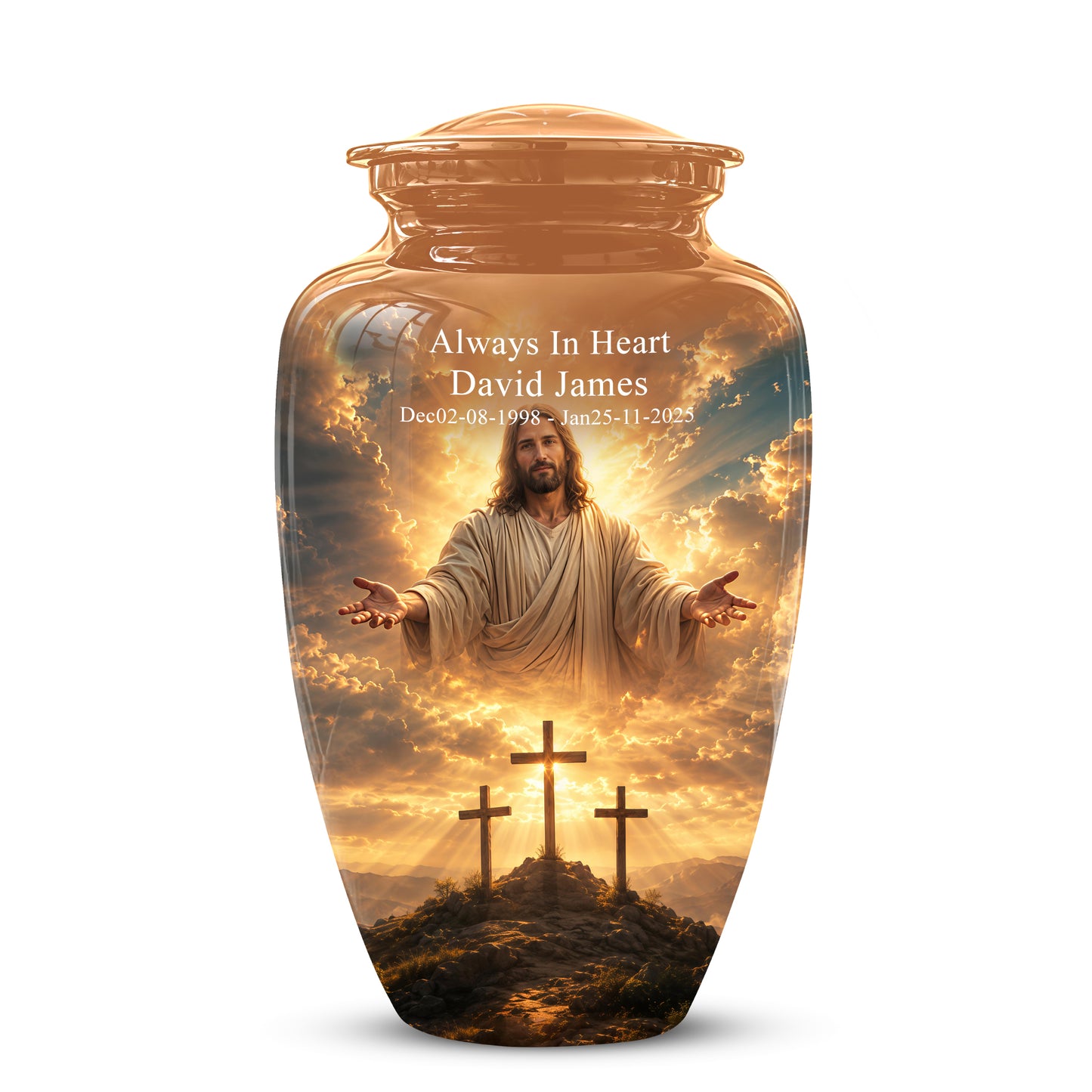 Christian Cross Themed Urn - Sunset Jesus Urns For Spiritual Human Ashes