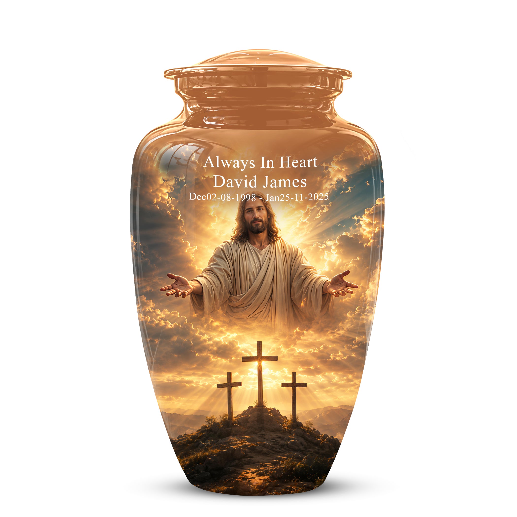 Christian Cross Themed Urn - Sunset Jesus Urns For Spiritual Human Ashes