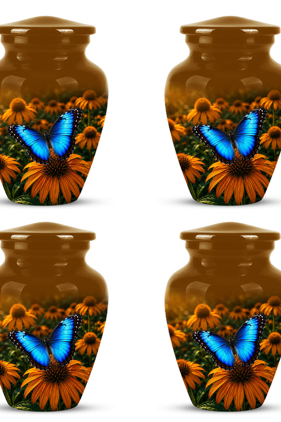 Blue Butterfly On Flower Cremation Urn - Personalized Urns For Mom Ashes