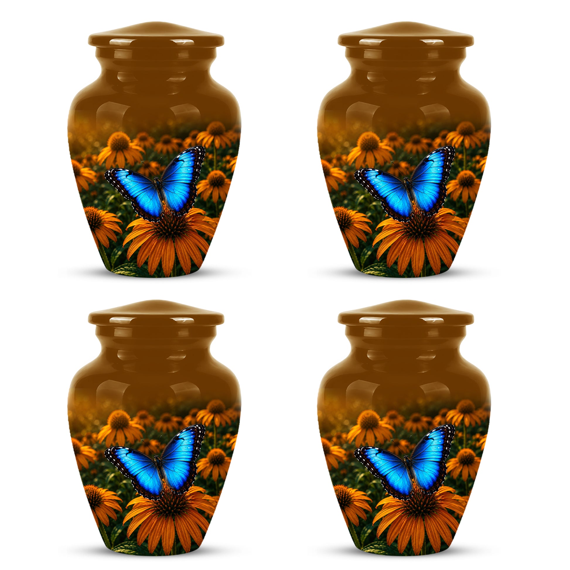 Blue Butterfly On Flower Cremation Urn - Personalized Urns For Mom Ashes