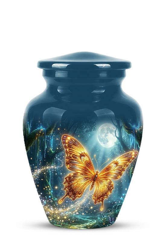Glowing Yellow Butterfly Themed Urn - Moonlight Memorial Urns For Ashes