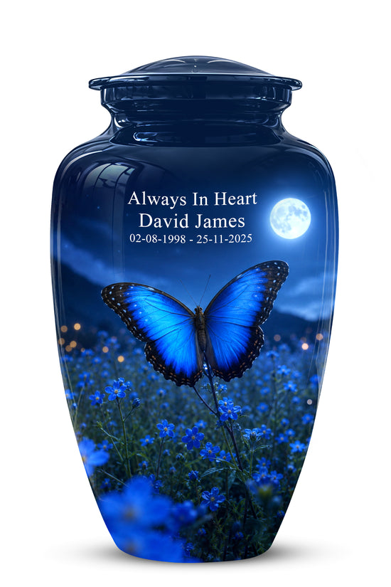 Personalized Blue Butterfly Cremation Urn - Handcrafted Urns For Mom