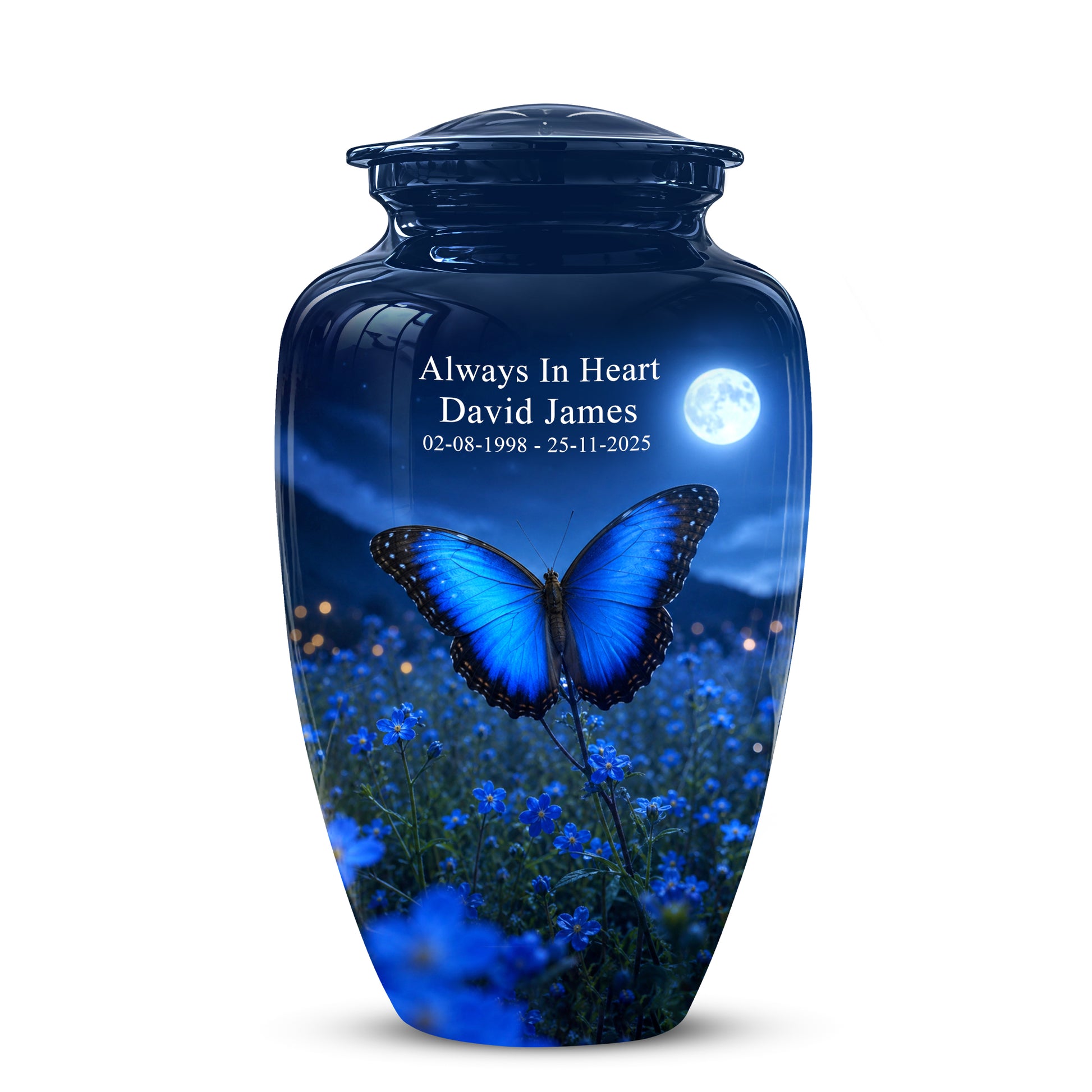 Personalized Blue Butterfly Cremation Urn - Handcrafted Urns For Mom