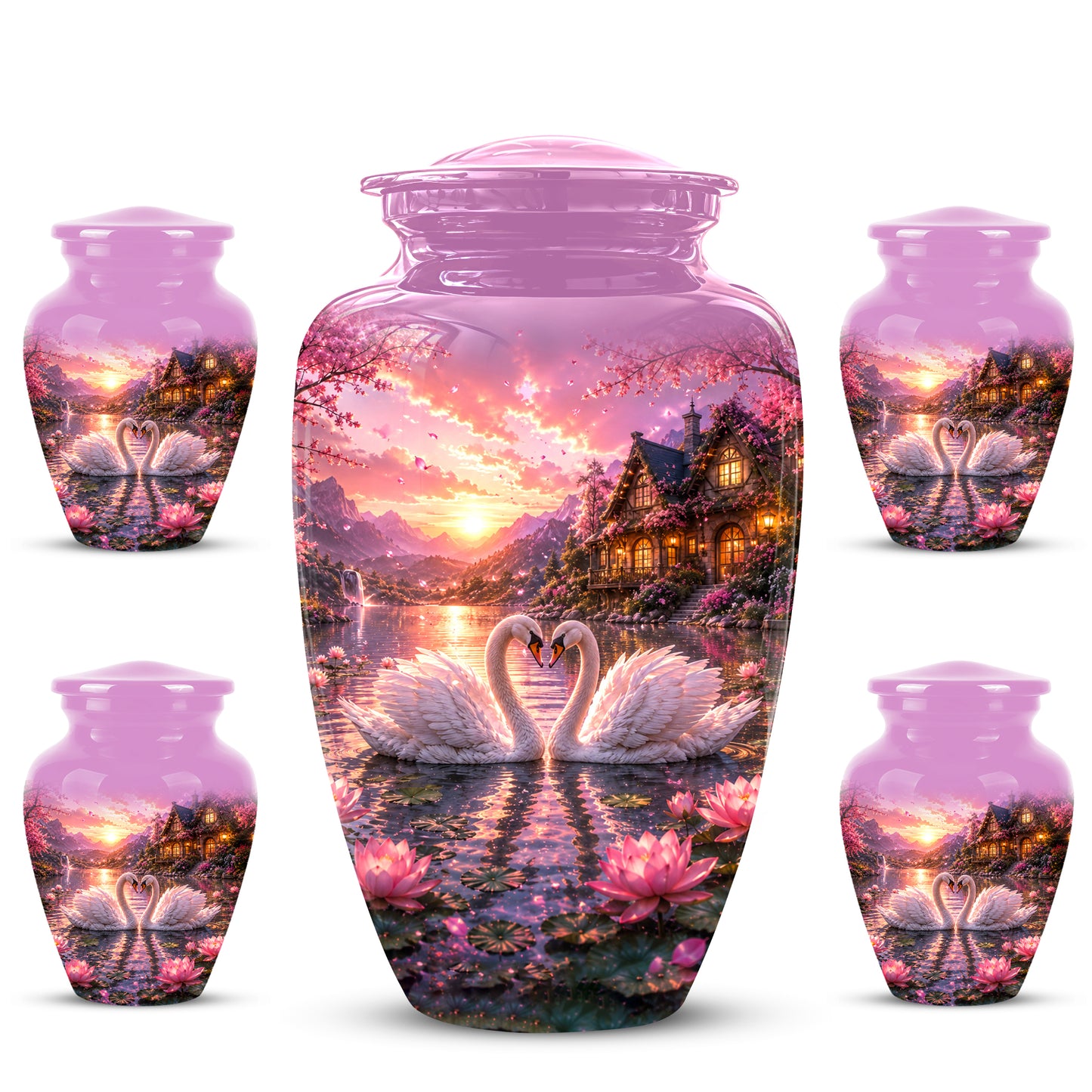 Couple Swan Memorial Urn - Peaceful Classic Urn For Lover's Ashes