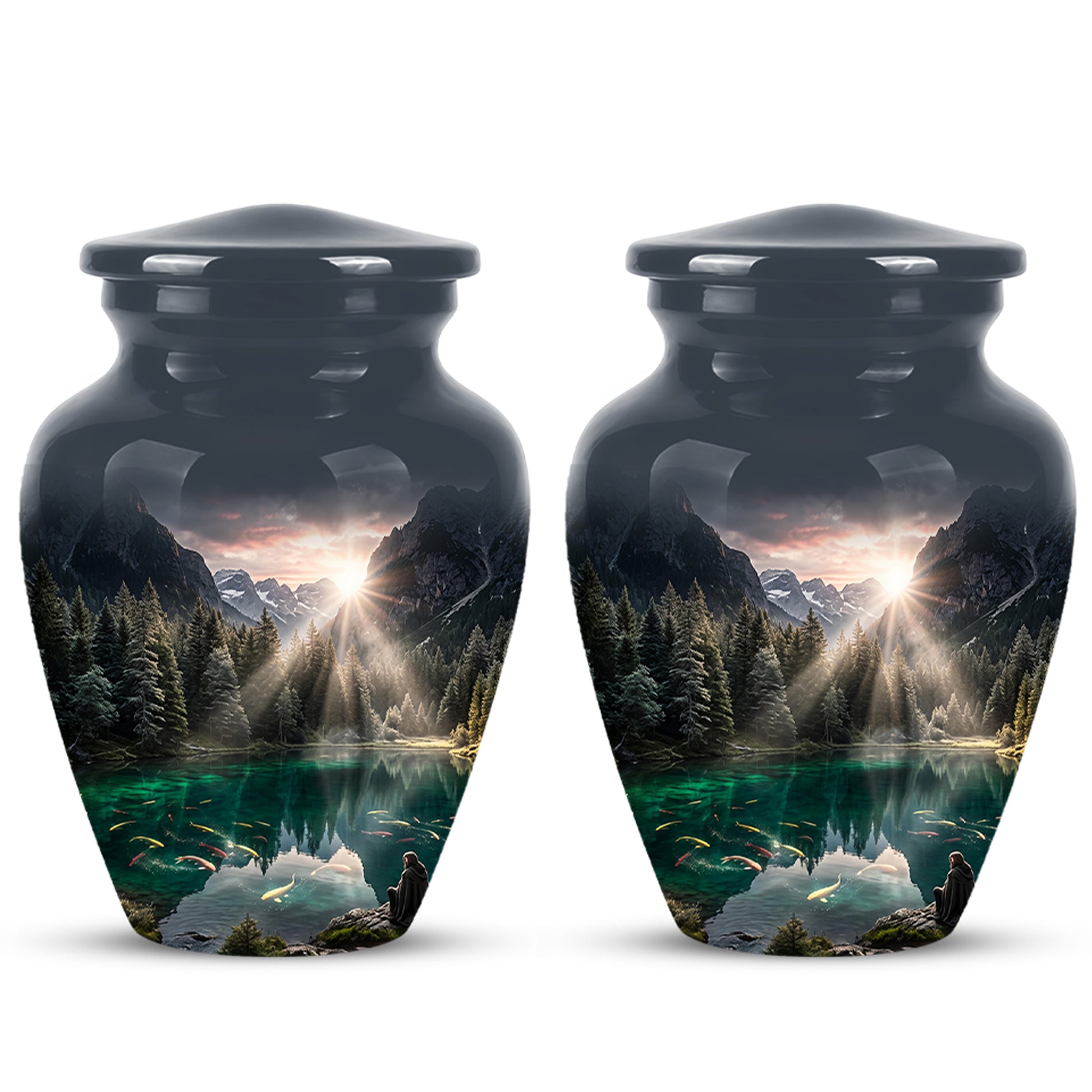 Mountain Lake Cremation Urn - Elegant Nature Urns For Human Ashes