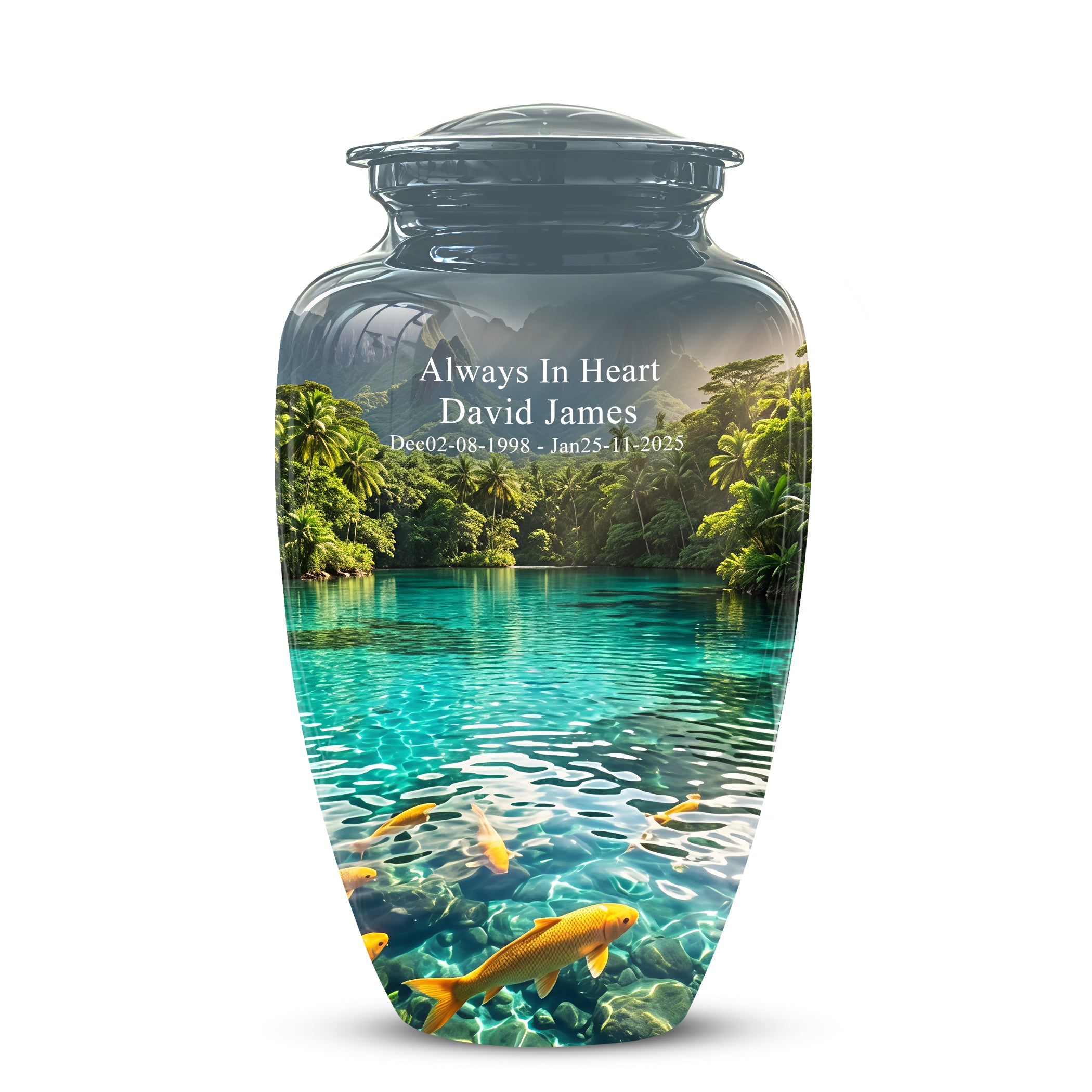 Koi Fish Themed Urn - Handcrafted Memorial Eternal Rest Urn For Ashes
