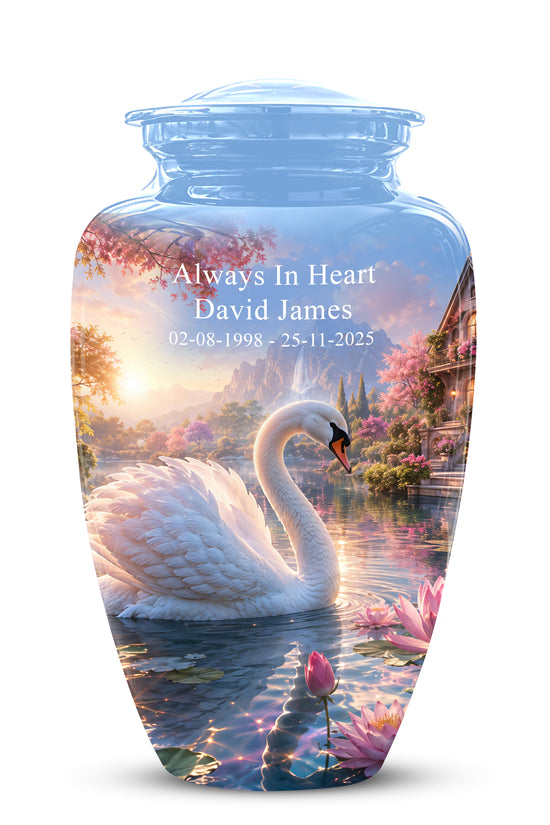 White Swan Themed Urn - Beautiful Custom Memorial Urns For Men & Women