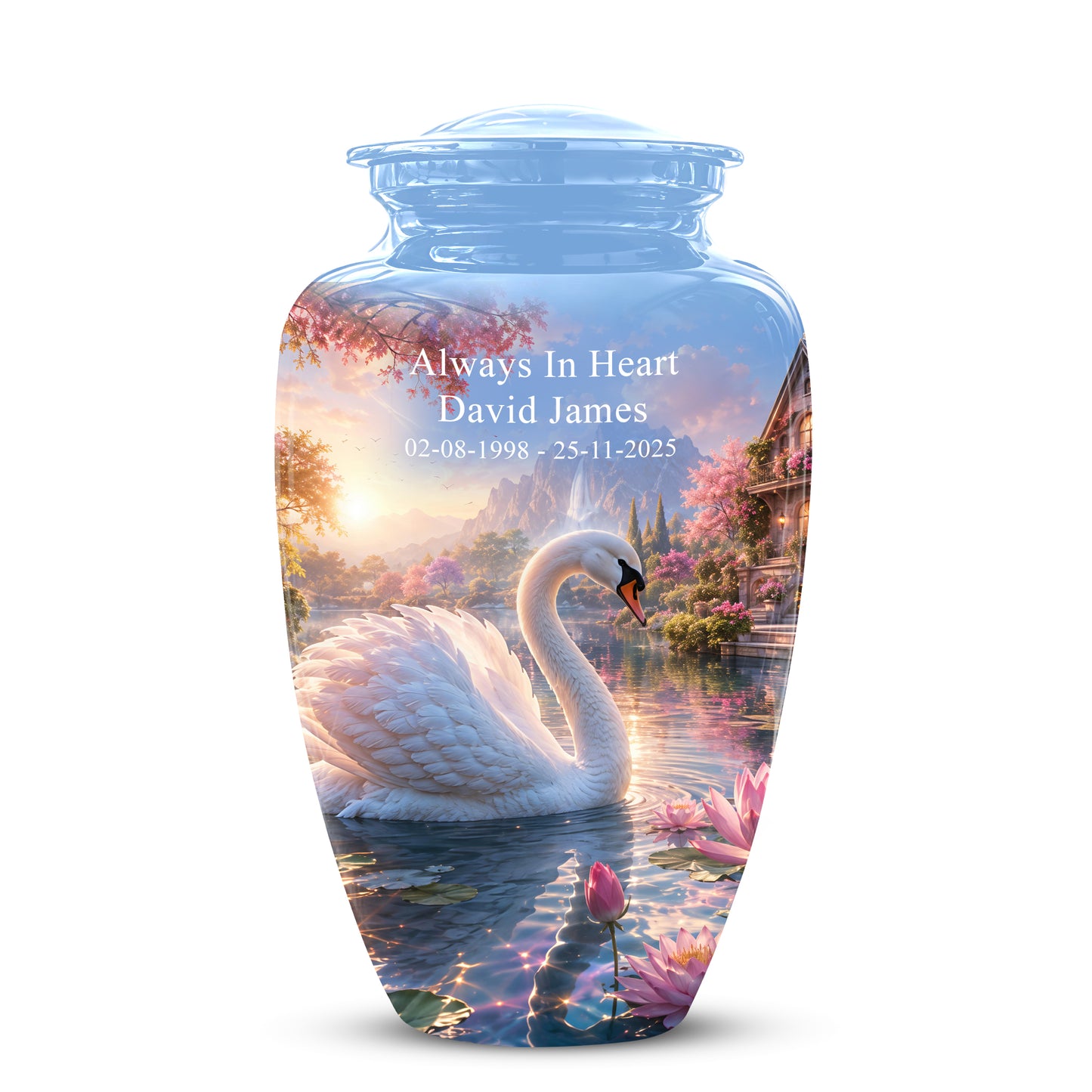 White Swan Themed Urn - Beautiful Custom Memorial Urns For Men & Women