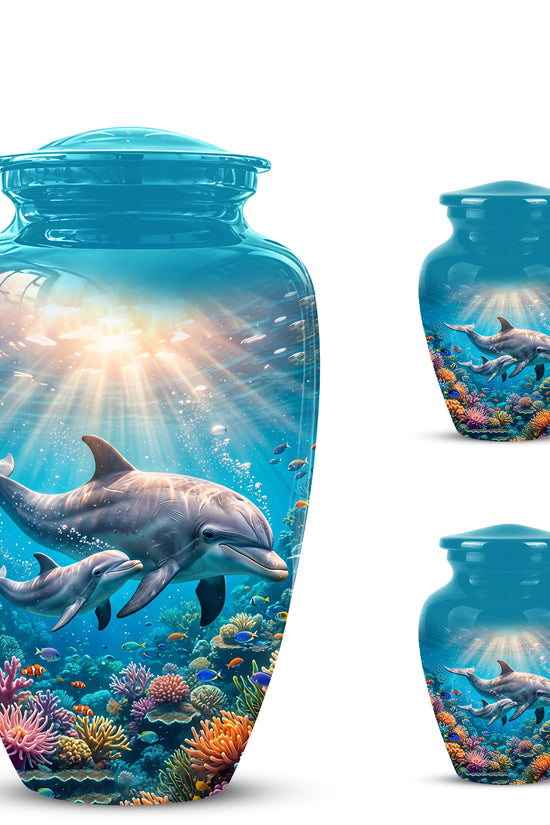 Baby Dolphin With Mother - Beautiful Artistic Urn To Tribute Mom Ashes