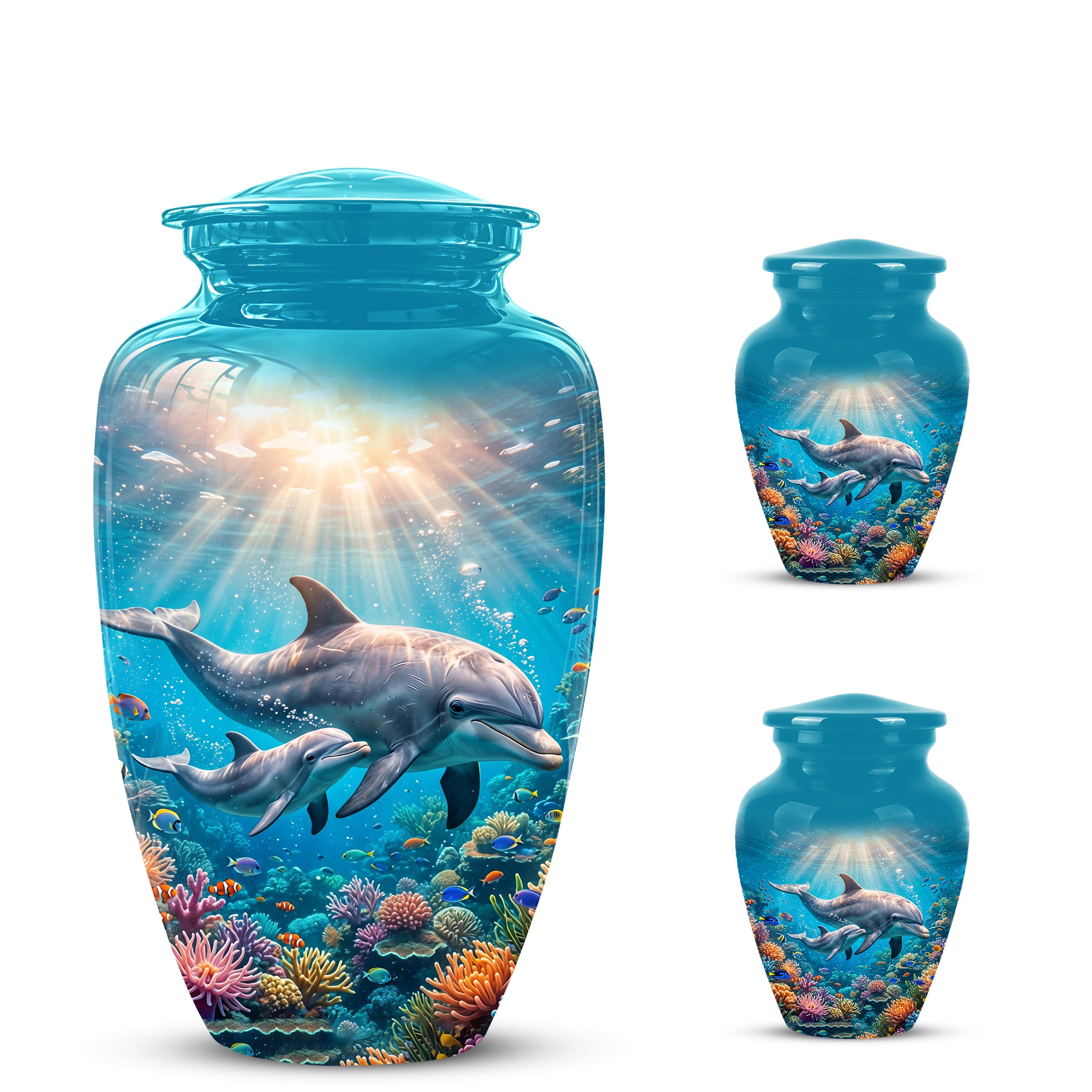 Baby Dolphin With Mother - Beautiful Artistic Urn To Tribute Mom Ashes