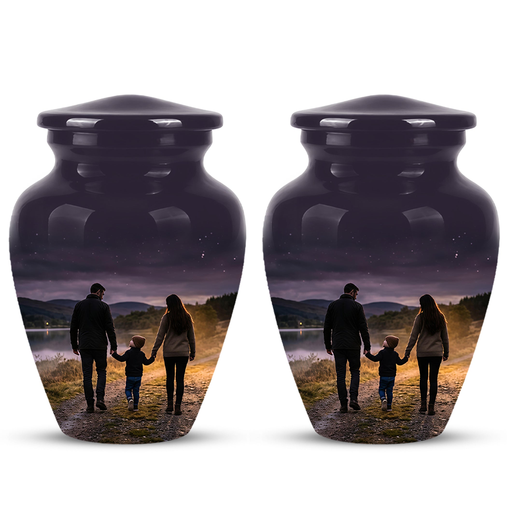 Dad, Son & Mom Cremation Urn - Artistic Night Burial Urns For Human Ashes
