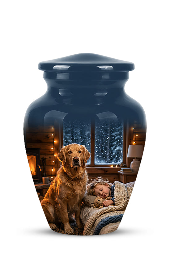 Golden Retriever Dog With Child - Beautiful Custom Pet Urns For Ashes