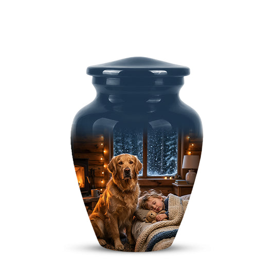 Golden Retriever Dog With Child - Beautiful Custom Pet Urns For Ashes