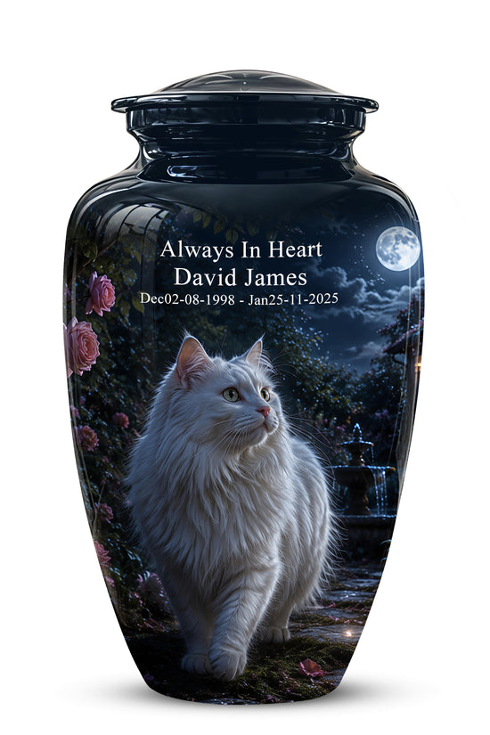 Beautiful White Cat Cremation Urn -  Personalized Handcrafted Pet Urns