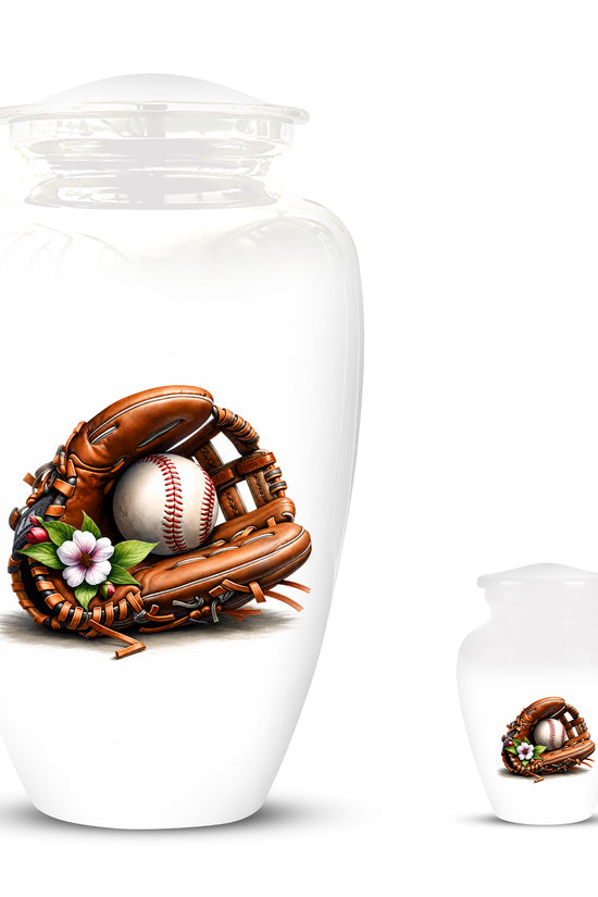 Baseball Gloves  & Ball Cremation Urn - Custom White Funeral  Urns