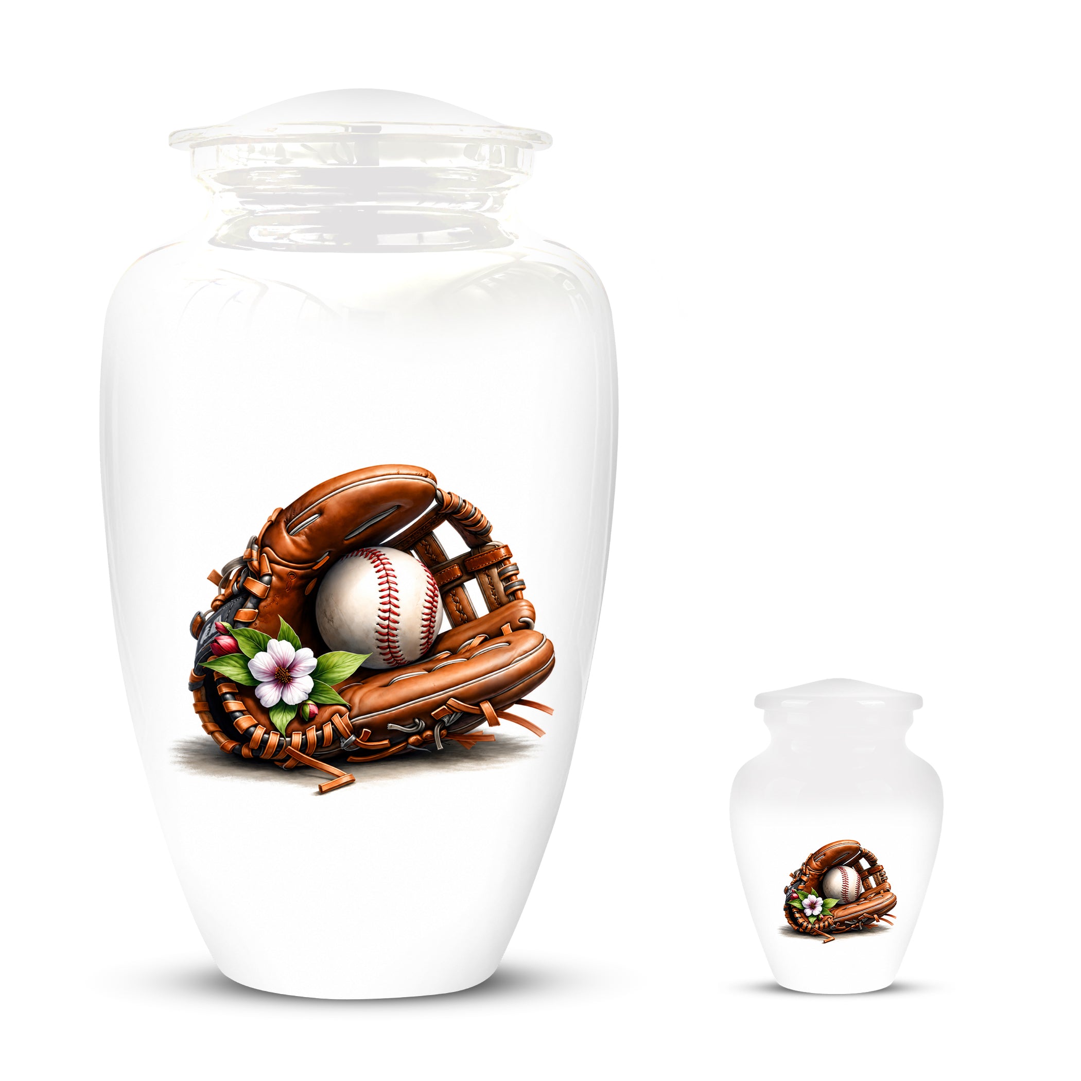 Baseball Gloves  & Ball Cremation Urn - Custom White Funeral  Urns