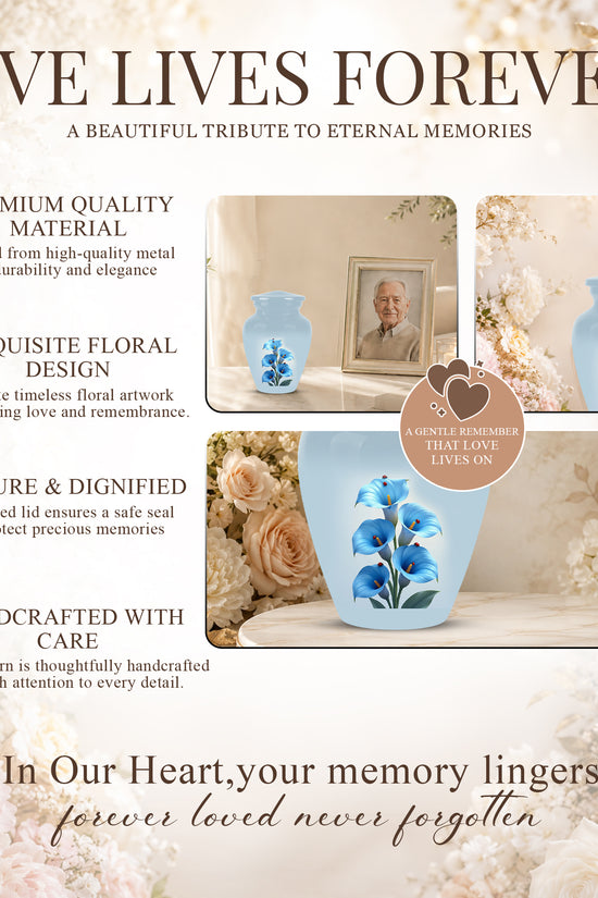 Personalized Blue Orchid Cremation Urn - Beautiful Urns For Women Ashes