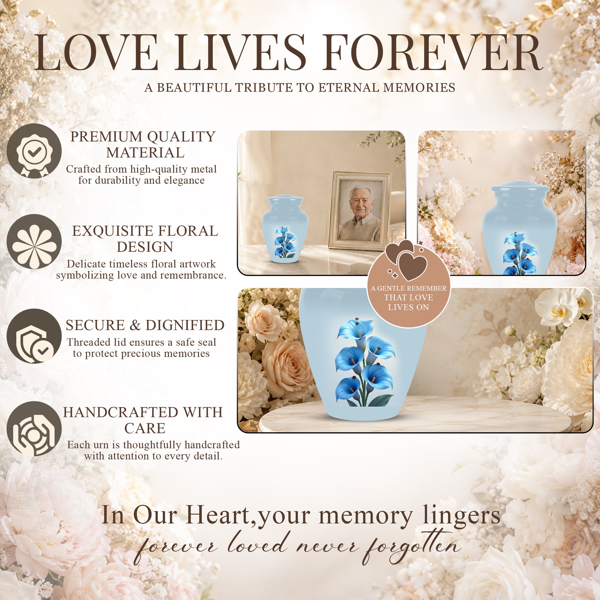 Personalized Blue Orchid Cremation Urn - Beautiful Urns For Women Ashes