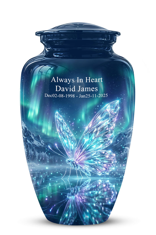 Glowing Butterfly Cremation Urn - Beautiful Blue Memorial Urns For Mom