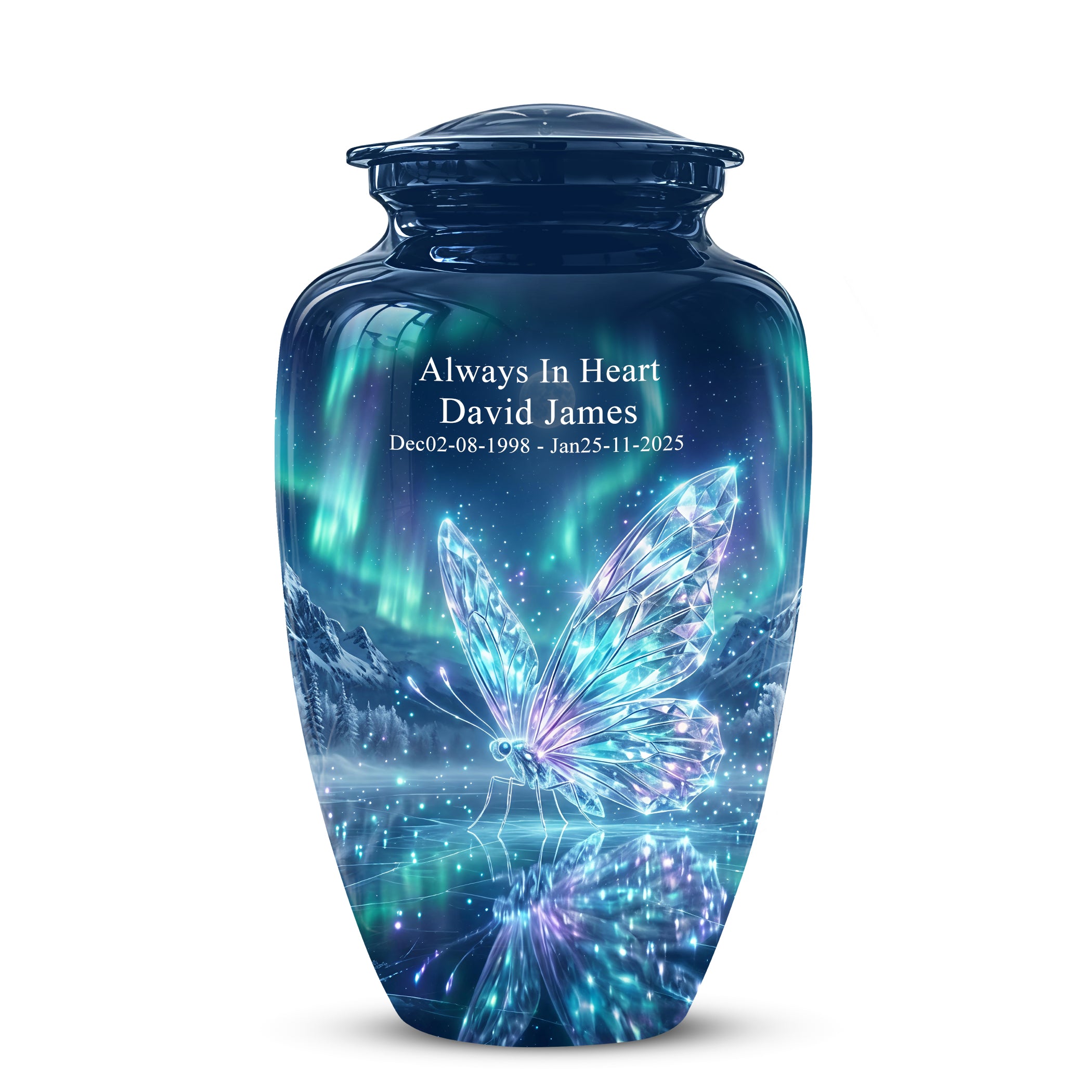 Glowing Butterfly Cremation Urn - Beautiful Blue Memorial Urns For Mom