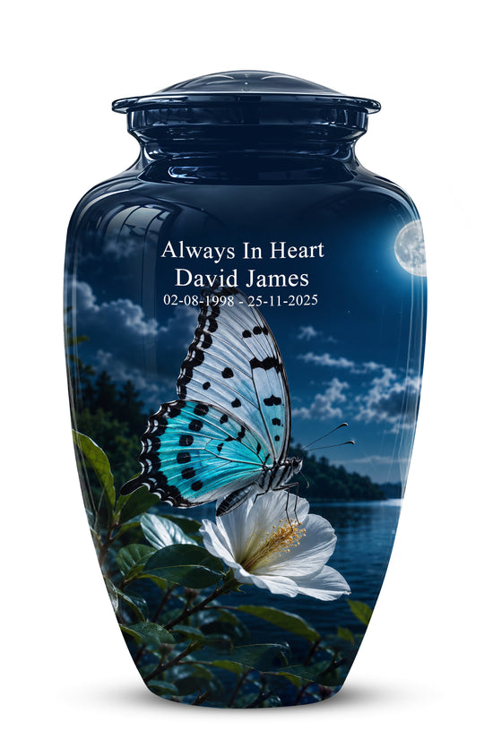 Colorful Butterfly On Flower Urn For Mom - Moonlight Memorial Urns