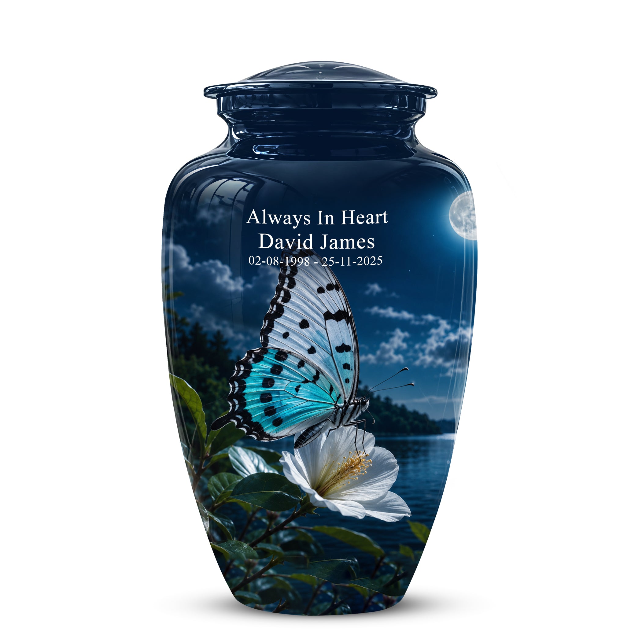 Colorful Butterfly On Flower Urn For Mom - Moonlight Memorial Urns