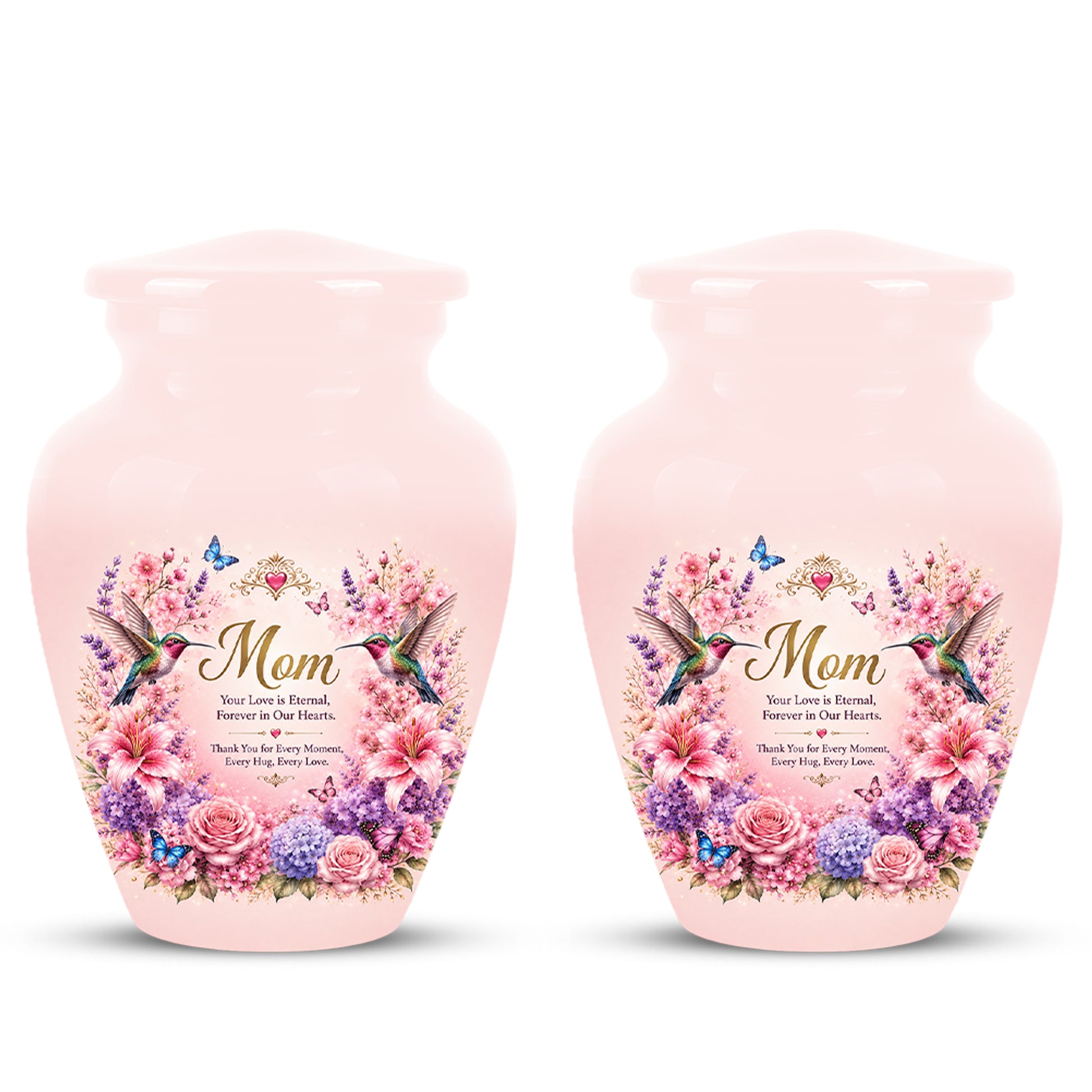 Hummingbird Floral Memorial Urn for Mother – Pink Aluminium Cremation Urn for Loved ones