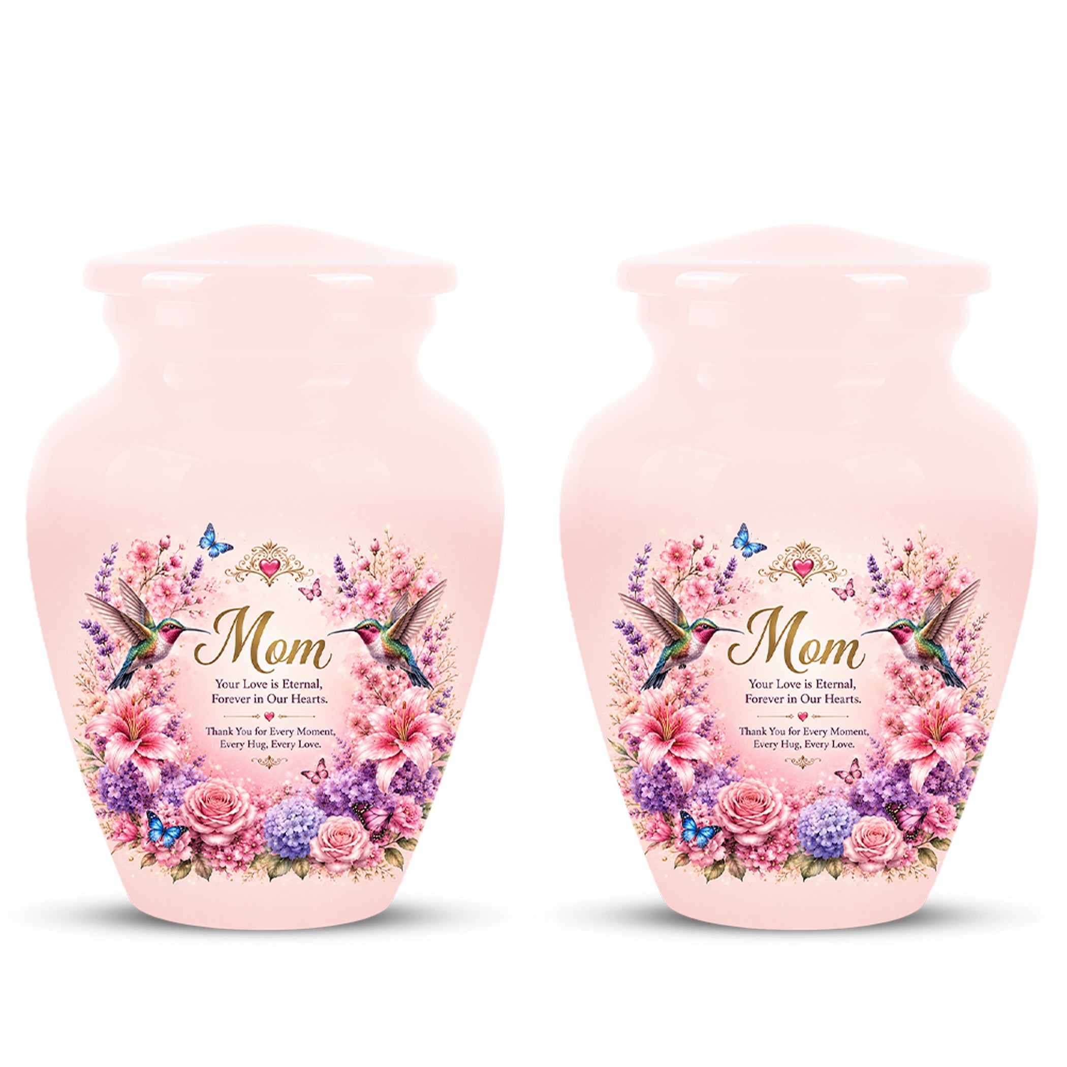 Hummingbird Floral Memorial Urn for Mother – Pink Aluminium Cremation Urn for Loved ones