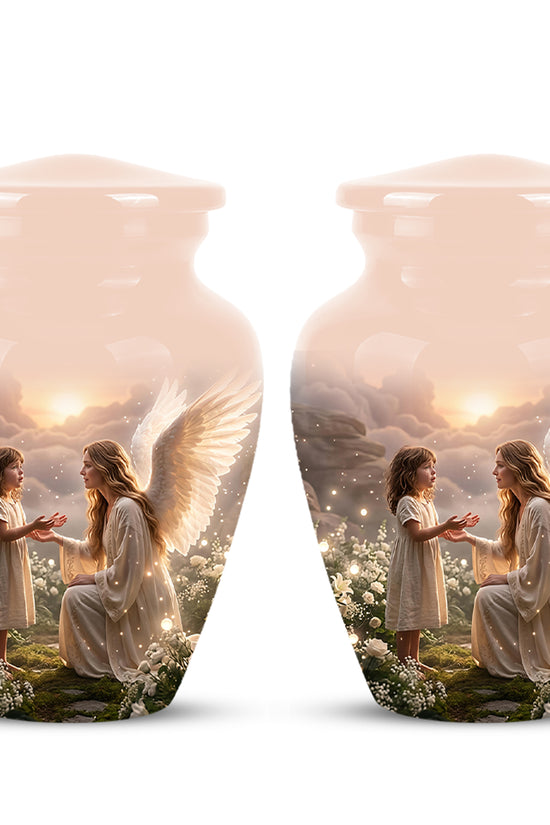 Angel Mom With Girl Child - Beautiful Artistic Custom Urns For Mom Ashes