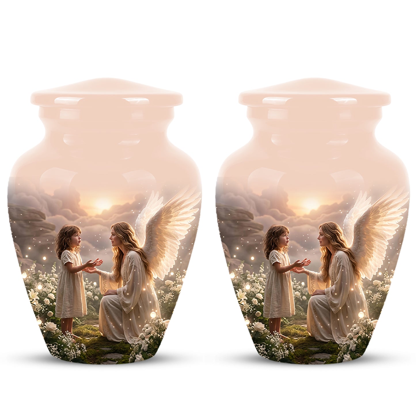 Angel Mom With Girl Child - Beautiful Artistic Custom Urns For Mom Ashes
